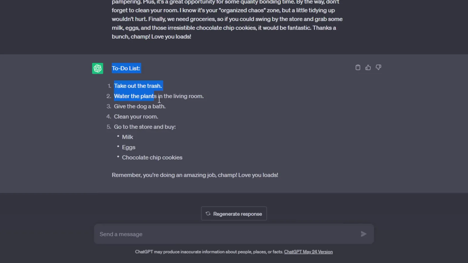 Example of a to-do list generated by ChatGPT